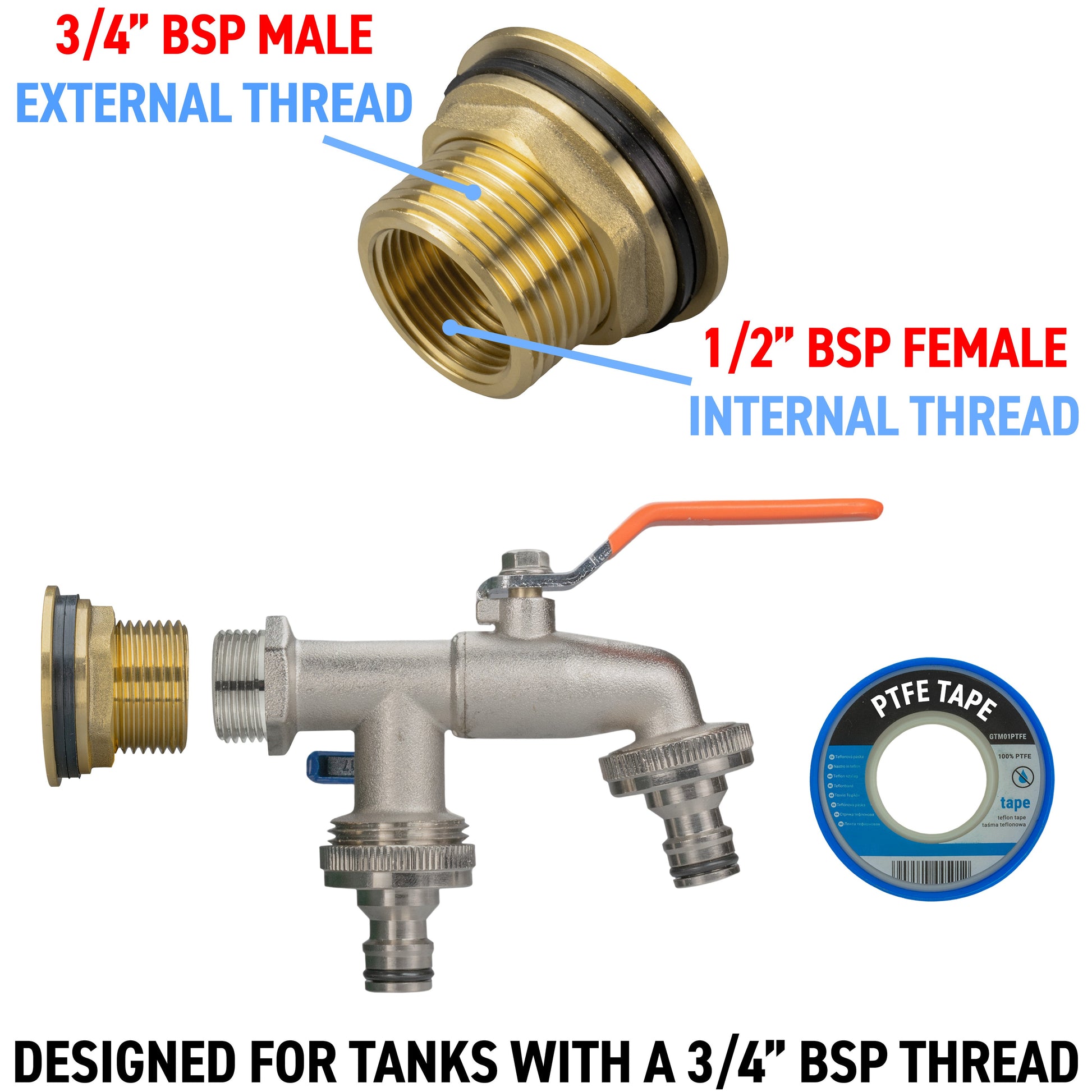 Water Butt Brass Kit 3/4" with Double Quick Connect Tap - Best4Trade-Retail Tech Hose & Fittings