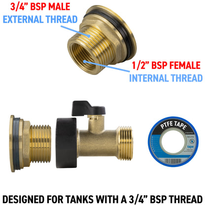 Water Butt Brass Kit 3/4" with Brass Valve - Best4Trade-Retail Tech Hose & Fittings