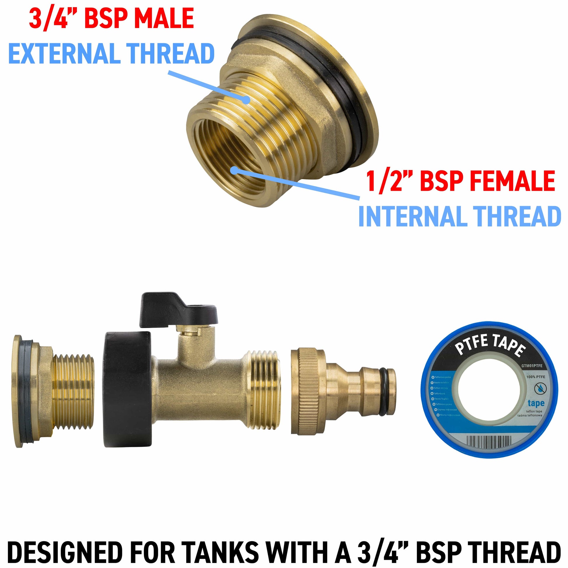Water Butt Brass Kit 3/4" with Brass Valve + Quick Connect - Best4Trade-Retail Tech Hose & Fittings