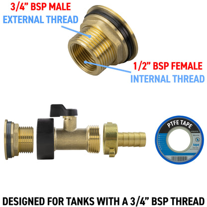 Water Butt Brass Kit 3/4" with Brass Valve + 13mm Barb and Drill Bit - Best4Trade-Retail Tech Hose & Fittings