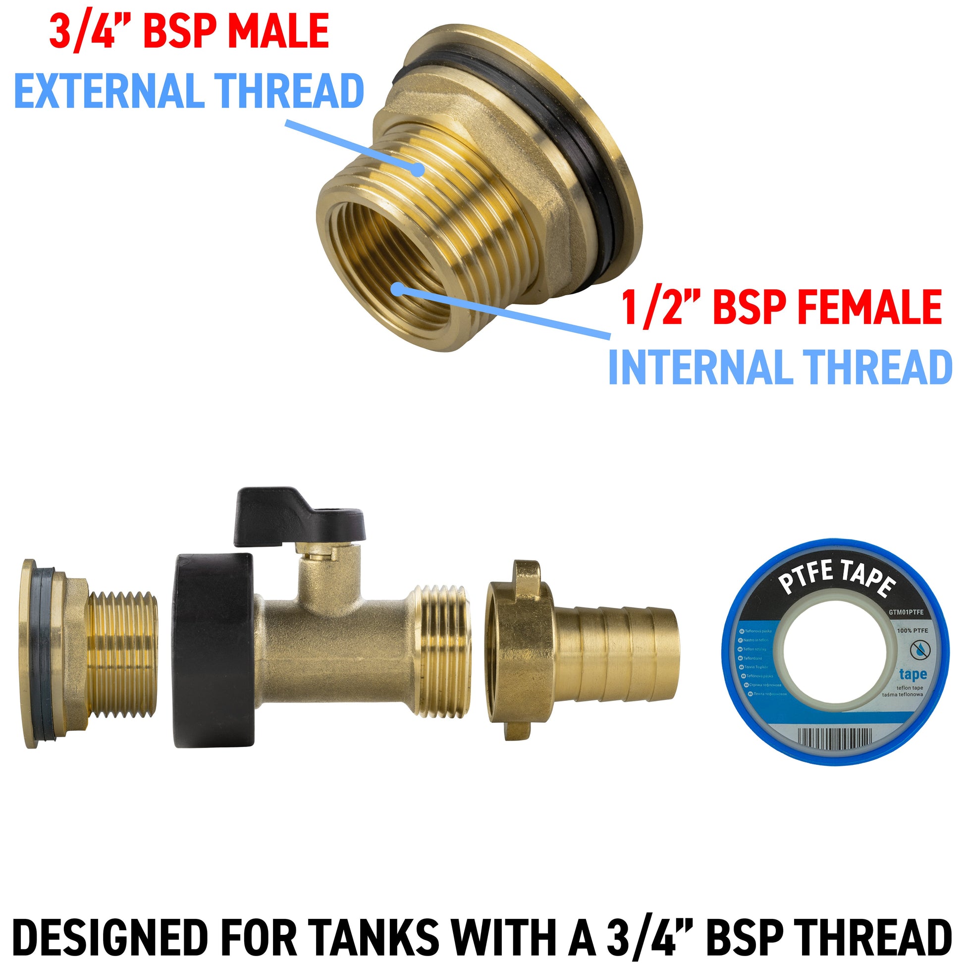 Water Butt Brass Kit 3/4" with Brass Valve + 19mm Barb - Best4Trade-Retail Tech Hose & Fittings