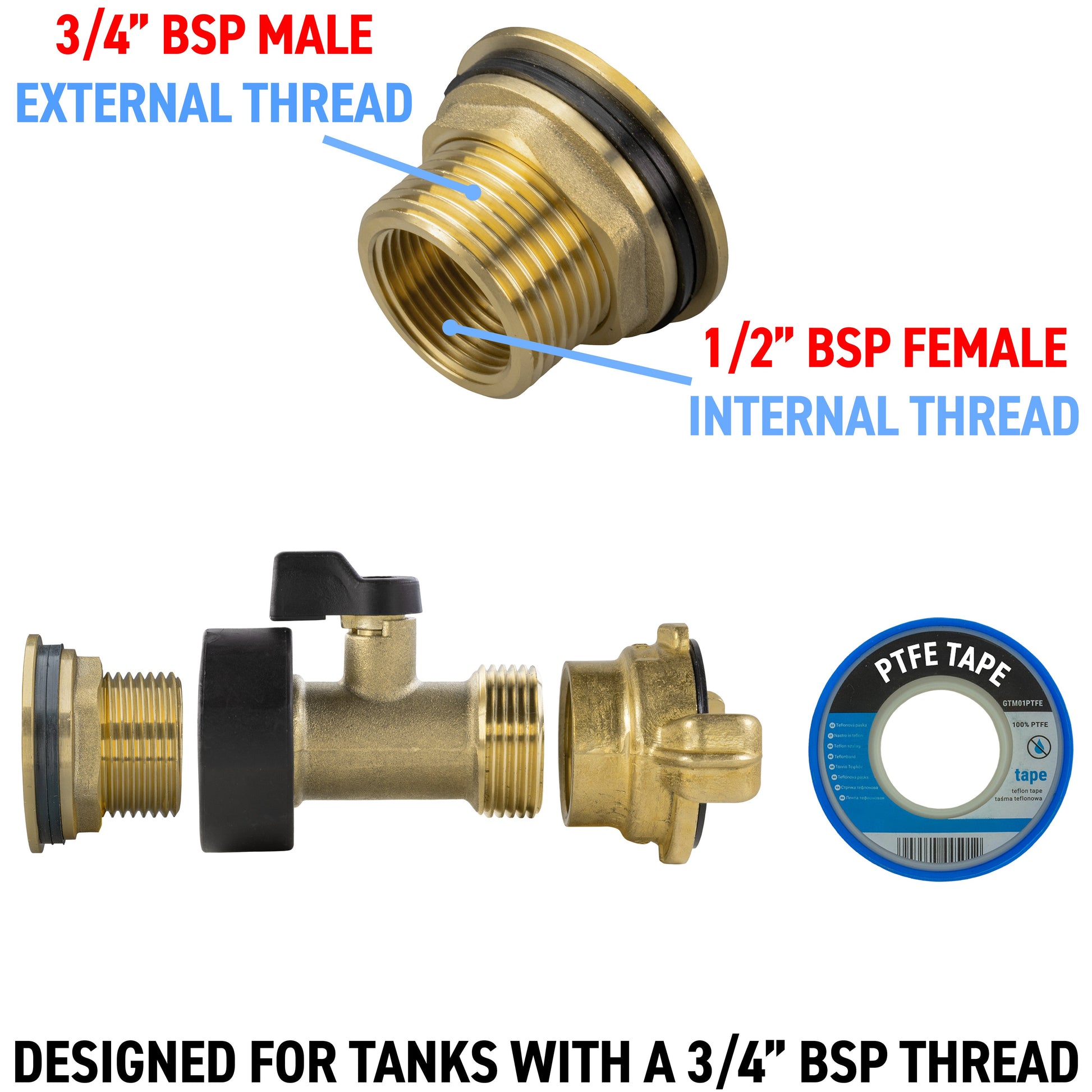 Water Butt Brass Kit 3/4" with Brass Valve + Geka - Best4Trade-Retail Tech Hose & Fittings