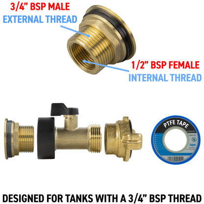 Water Butt Brass Kit 3/4" with Brass Valve + Geka and Drill Bit - Best4Trade-Retail Tech Hose & Fittings