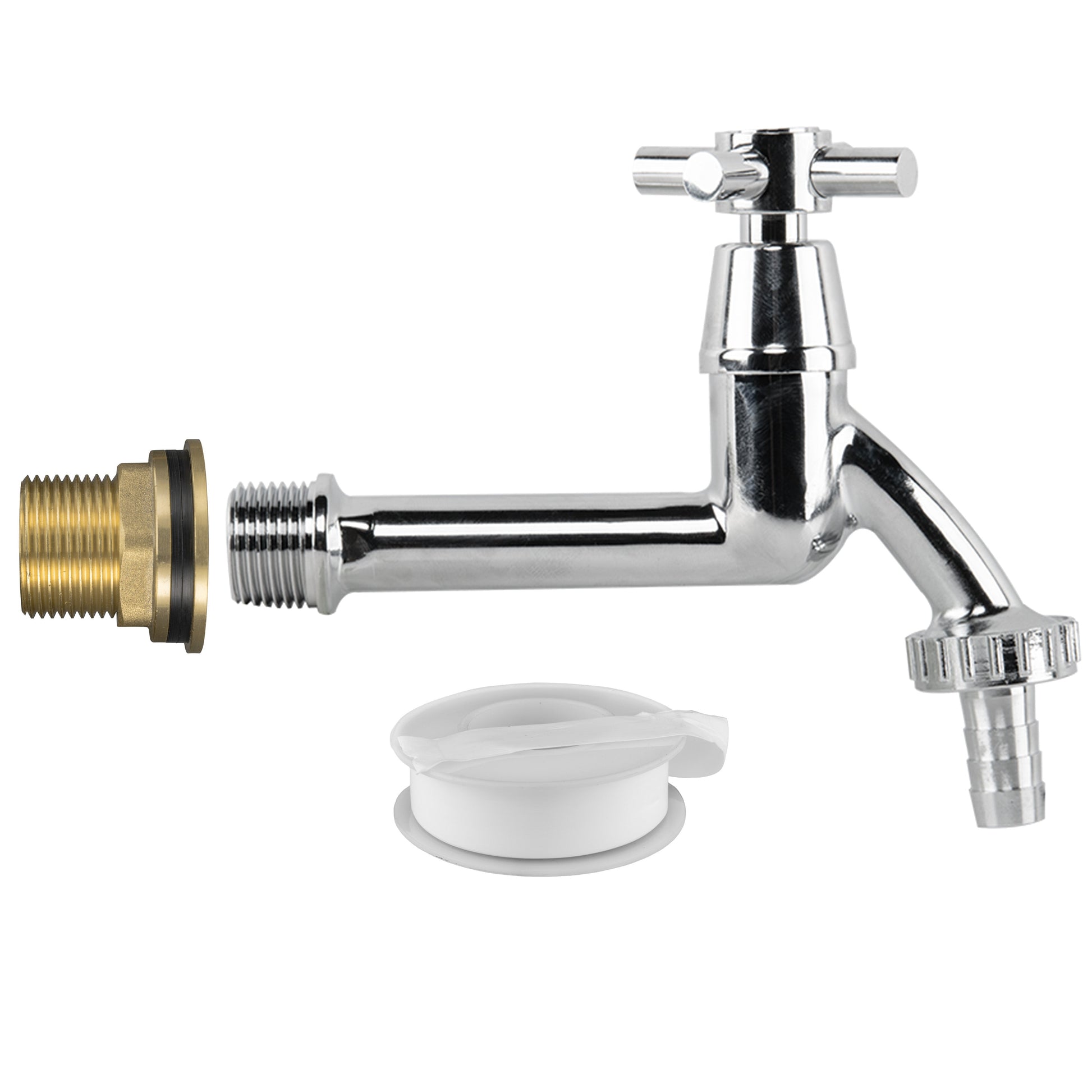 Water Butt Brass Kit 3/4" with Extended Brass Chrome Tap ½” Barb and Drill Bit - Best4Trade-Retail Garden watering
