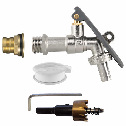 Water Butt Brass Kit 3/4" with Lever Tap Hose Barb and Lever Lock and Drill Bit - Best4Trade-Retail Garden watering