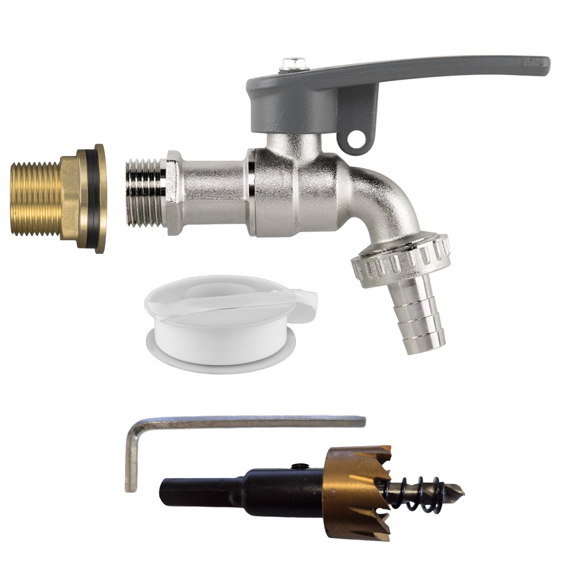 Water Butt Brass Kit 3/4" with Lever Tap Hose Barb and Side Lock and Drill Bit - Best4Trade-Retail Garden watering