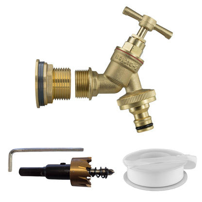 Water Butt Brass Kit 3/4" with Brass Quick Connect Tap and Drill Bit - Best4Trade-Retail Tech Hose & Fittings