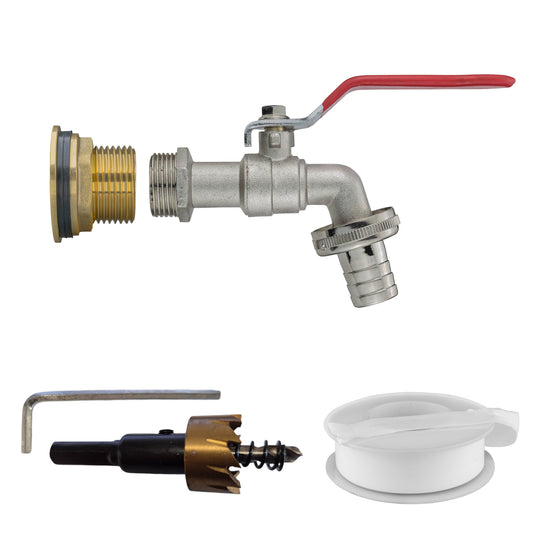Water Butt Brass Kit 3/4" with Barbed Lever Tap and Drill Bit - Best4Trade-Retail Tech Hose & Fittings