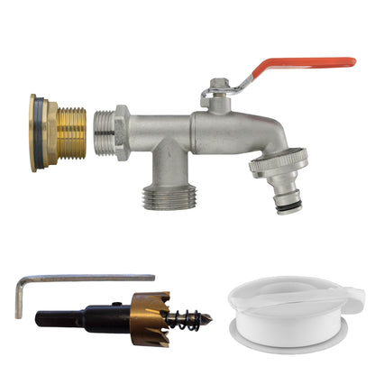 Water Butt Brass Kit 3/4" with Double Tap and Drill Bit - Best4Trade-Retail Tech Hose & Fittings