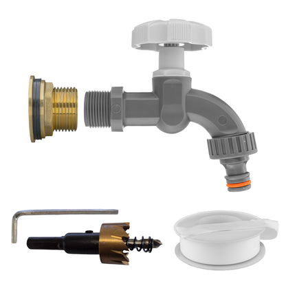 Water Butt Brass Kit 3/4" with Grey Dial Tap and Drill Bit - Best4Trade-Retail Tech Hose & Fittings