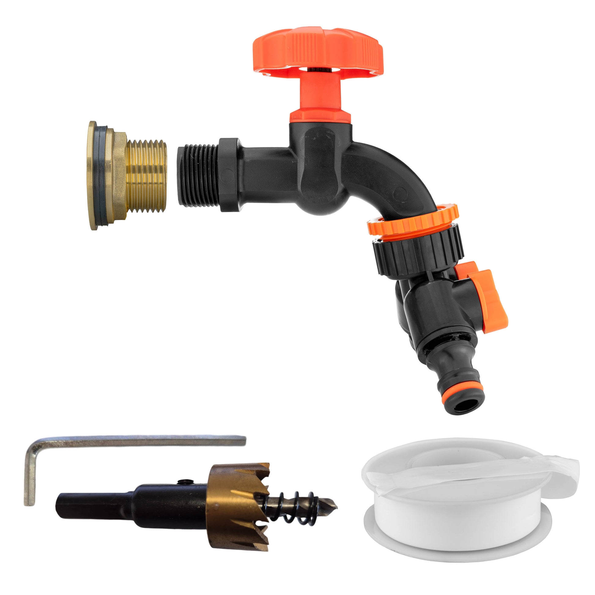 Water Butt Brass Kit 3/4" with Black Dial Tap + Two-Way Splitter and Drill Bit - Best4Trade-Retail Tech Hose & Fittings