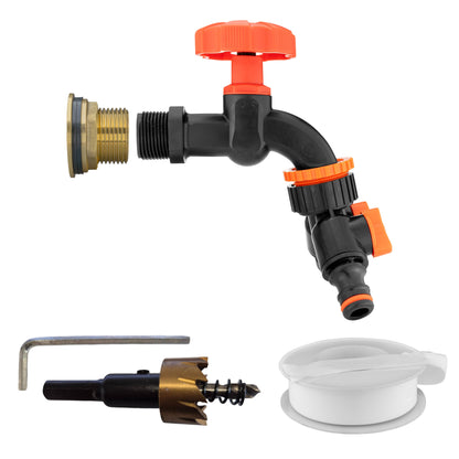 Water Butt Brass Kit 3/4" with Black Dial Tap + Two-Way Splitter and Drill Bit - Best4Trade-Retail Tech Hose & Fittings