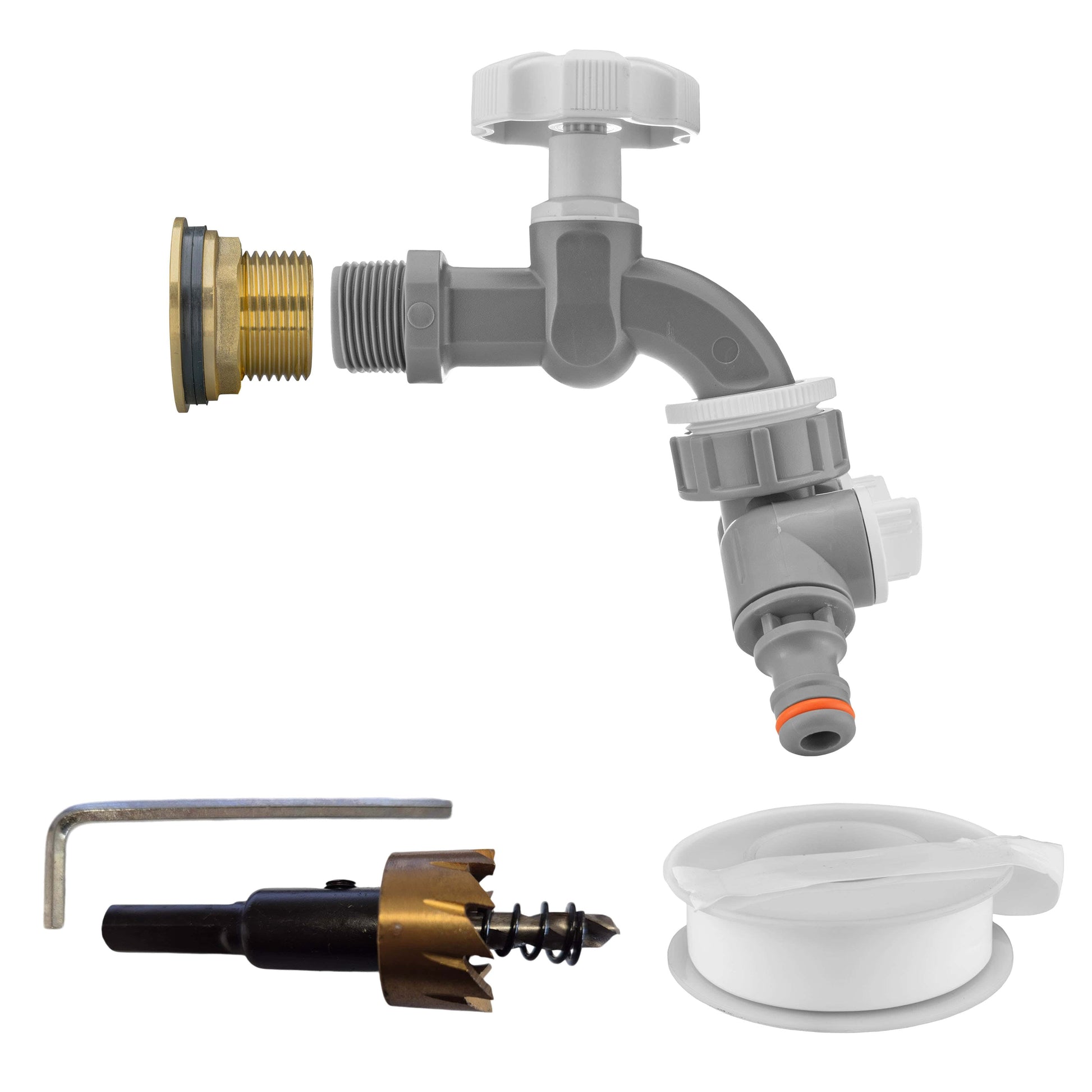 Water Butt Brass Kit 3/4" with Grey Dial Tap + Two-Way Splitter and Drill Bit - Best4Trade-Retail Tech Hose & Fittings