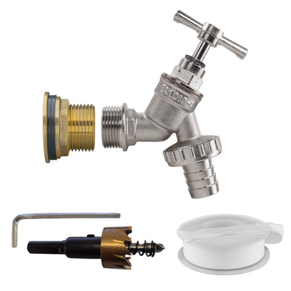 Water Butt Brass Kit 3/4" with Nickel Plated Brass Barbed Tap and Drill Bit - Best4Trade-Retail Tech Hose & Fittings