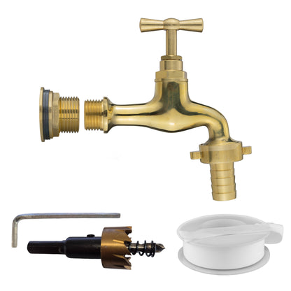 Water Butt Brass Kit 3/4" with 13mm Barbed Polished Brass Tap and Drill Bit - Best4Trade-Retail Tech Hose & Fittings