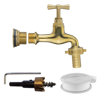 Water Butt Brass Kit 3/4" with 15mm Barbed Polished Brass Tap and Drill Bit - Best4Trade-Retail Tech Hose & Fittings