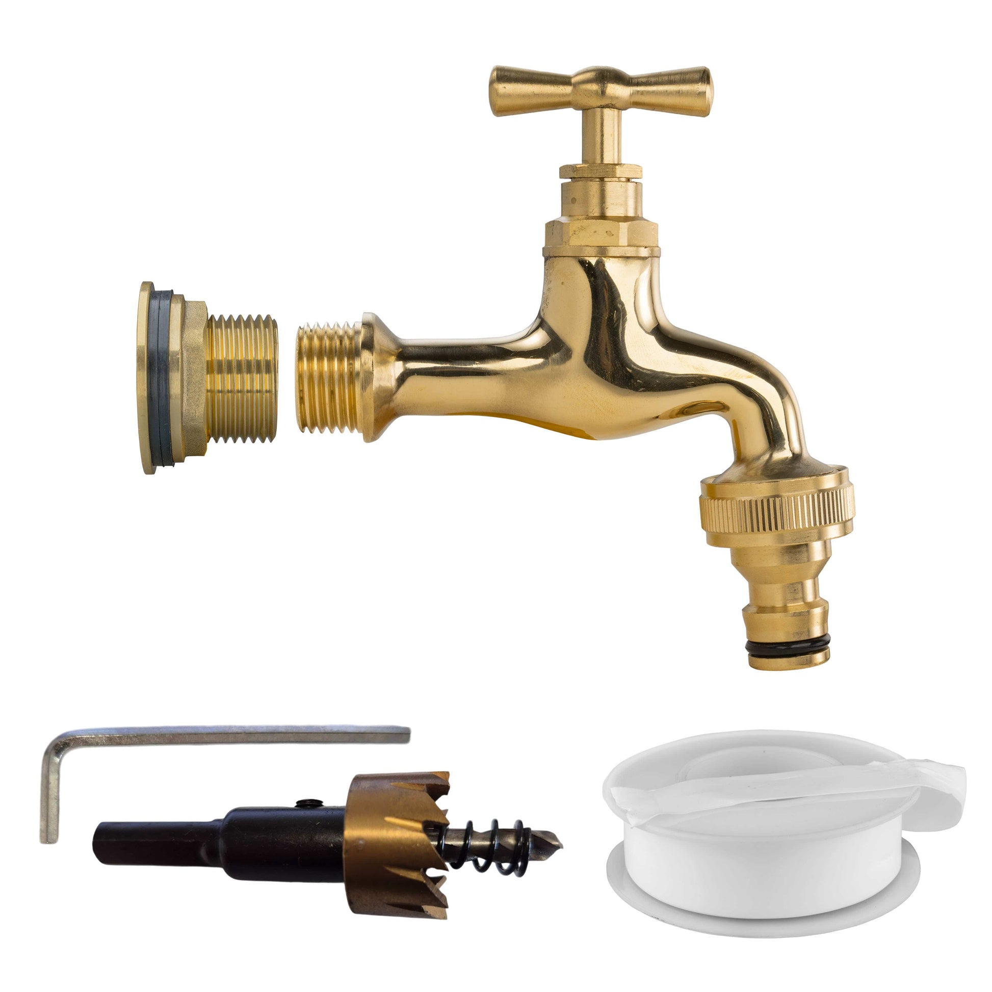 Water Butt Brass Kit 3/4" with Quick Connect Polished Brass Tap and Drill Bit - Best4Trade-Retail Tech Hose & Fittings