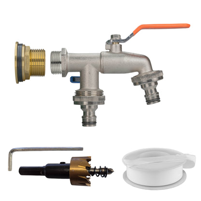Water Butt Brass Kit 3/4" with Double Quick Connect Tap and Drill Bit - Best4Trade-Retail Tech Hose & Fittings