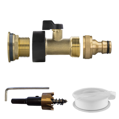 Water Butt Brass Kit 3/4" with Brass Valve + Quick Connect and Drill Bit - Best4Trade-Retail Tech Hose & Fittings