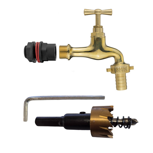 Water Butts Kit 1/2" With Polish Brass Tap 13mm Outlet and Drill Bit - Best4Trade-Retail Tech Hose & Fittings