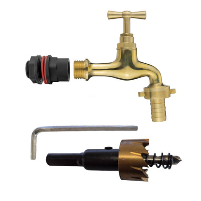 Water Butts Kit 1/2" With Polish Brass Tap 19mm Outlet and Drill Bit - Best4Trade-Retail Tech Hose & Fittings