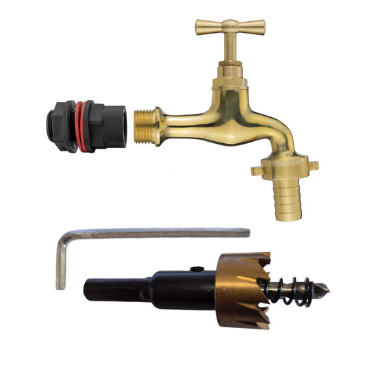 Water Butts Kit 1/2" With Polish Brass Tap 19mm Outlet and Drill Bit - Best4Trade-Retail Tech Hose & Fittings