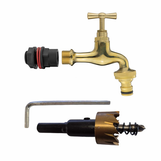Water Butts Kit 1/2" With Polish Brass Tap & Snap On Connector and Drill Bit - Best4Trade-Retail Tech Hose & Fittings