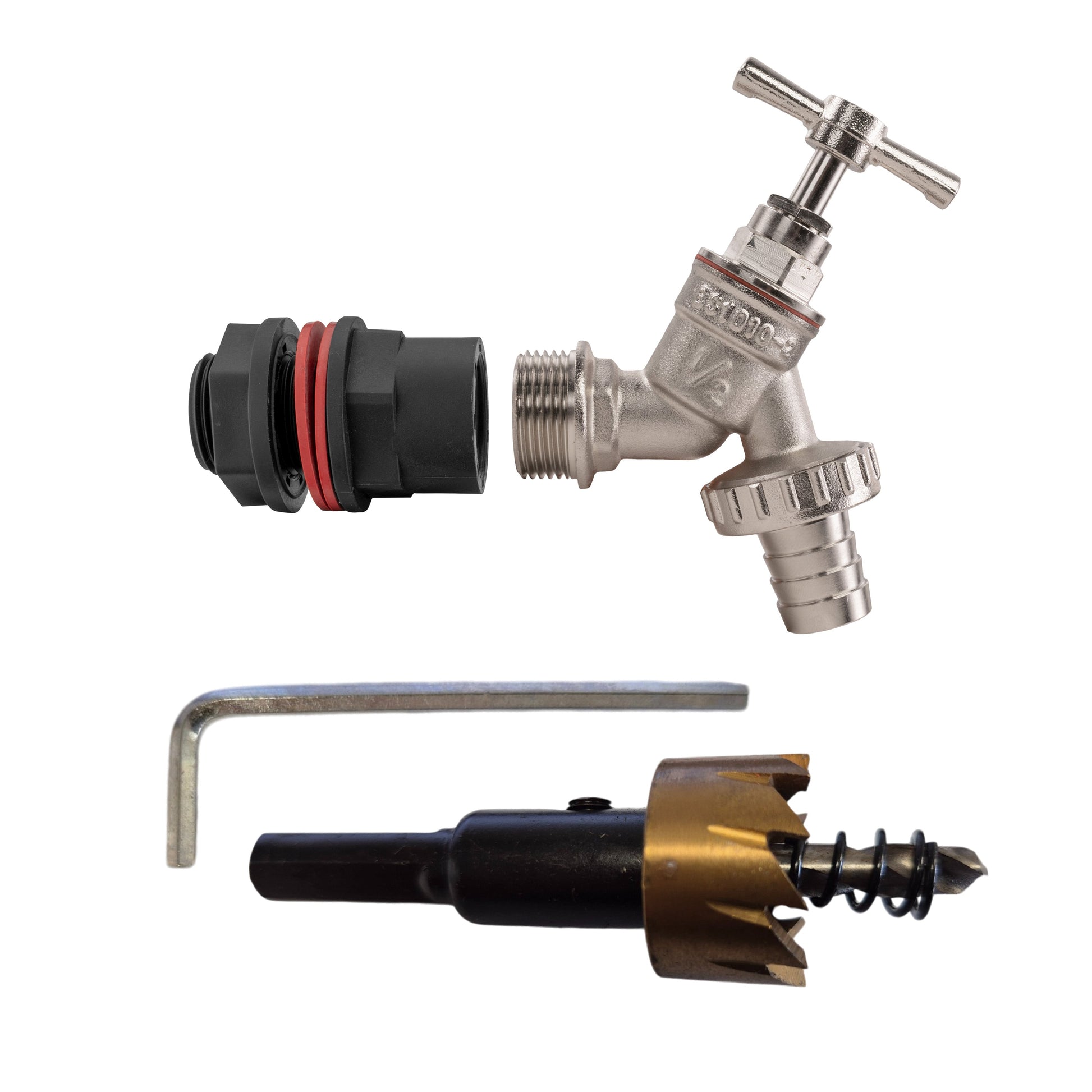 Water Butt Kit 1/2" with Nickel Plated Barbed Tap and Drill Bit - Best4Trade-Retail Tech Hose & Fittings