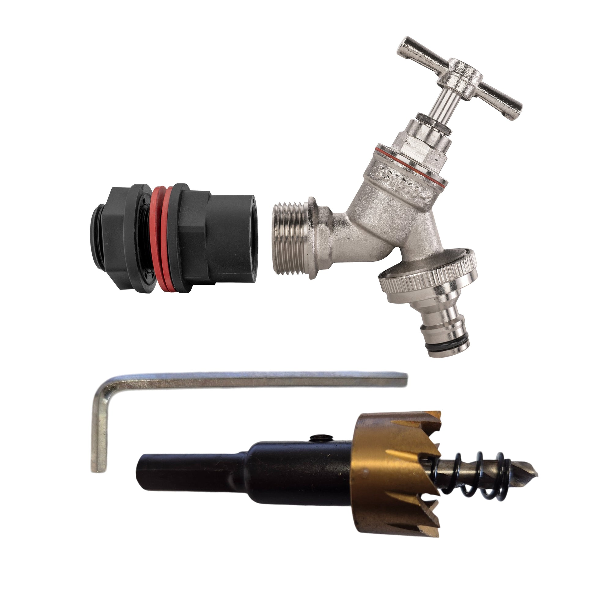 Water Butt Kit 1/2" with Nickel Plated Quick Connect Tap and Drill Bit - Best4Trade-Retail Tech Hose & Fittings
