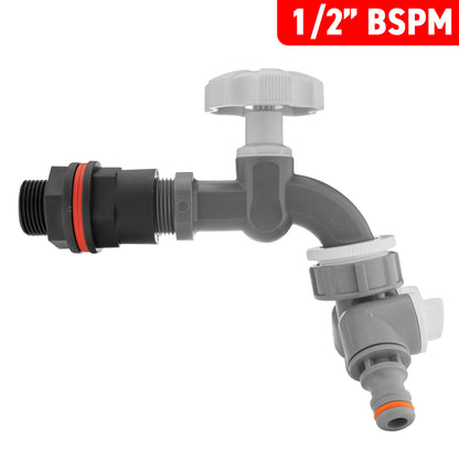 Water Butt Kit 1/2" with Grey Dial Tap + Two-Way Splitter and Drill Bit - Best4Trade-Retail Tech Hose & Fittings