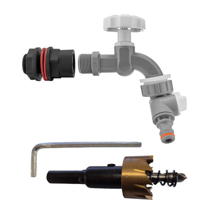 Water Butt Kit 1/2" with Grey Dial Tap + Two-Way Splitter and Drill Bit - Best4Trade-Retail Tech Hose & Fittings