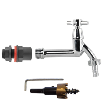 Water Butt Kit 1/2" with Extended Brass Chrome Tap ½” Barb and Drill Bit - Best4Trade-Retail Garden watering