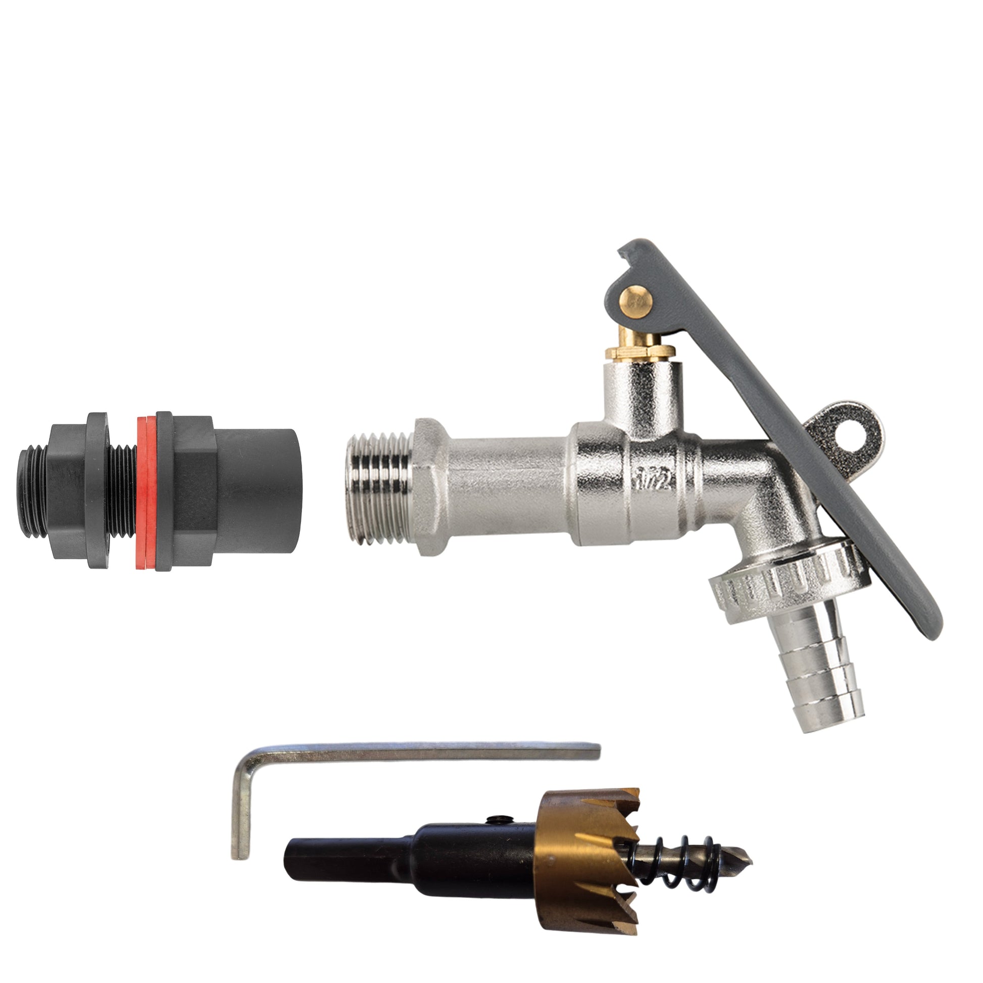 Water Butt Kit 1/2" with Lever Tap Hose Barb and Lever Lock and Drill Bit - Best4Trade-Retail Garden watering