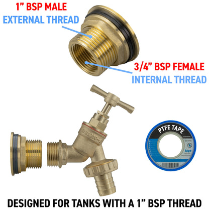 Water Butt Brass Kit 1" with Brass Barbed Tap and Drill Bit - Best4Trade-Retail Tech Hose & Fittings