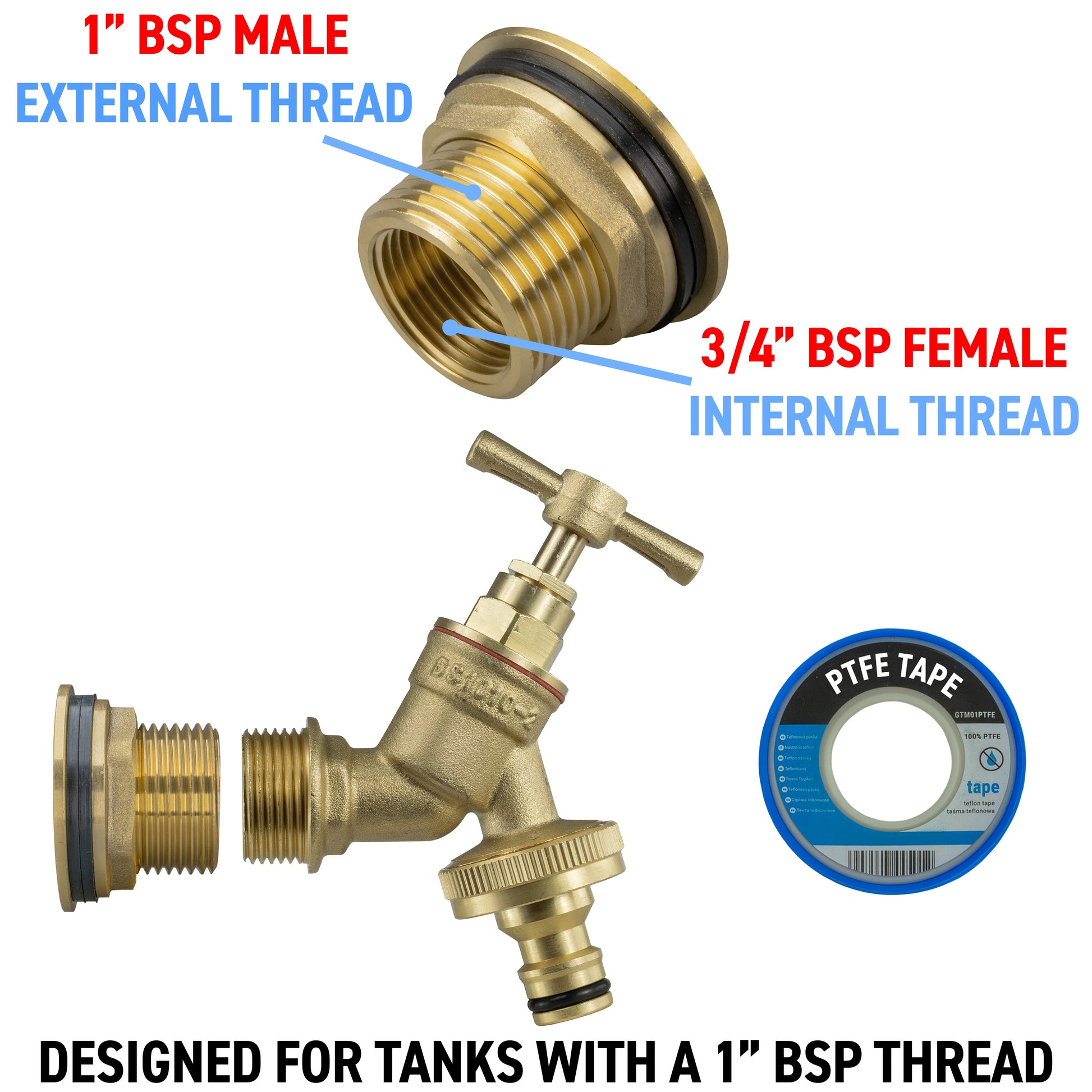 Water Butt Brass Kit 1" with Brass Quick Connect Tap - Best4Trade-Retail Tech Hose & Fittings