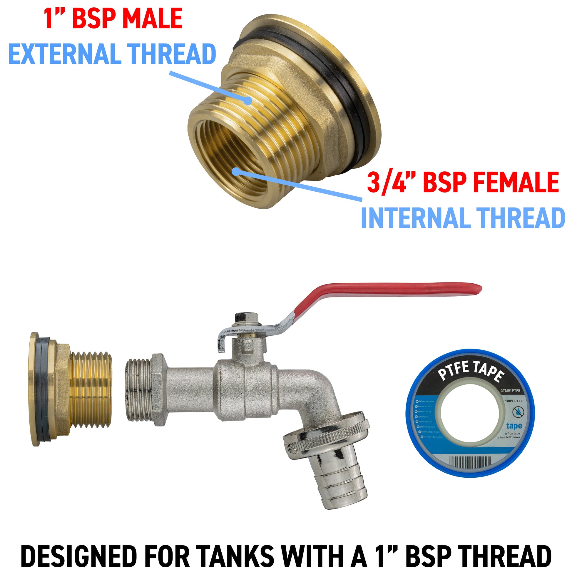 Water Butt Brass Kit 1" with Barbed Lever Tap and Drill Bit - Best4Trade-Retail Tech Hose & Fittings