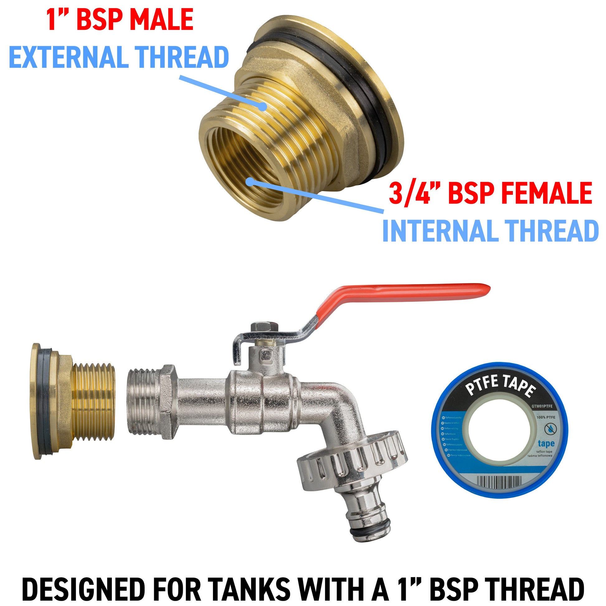 Water Butt Brass Kit 1" with Quick Connect Lever Tap and Drill Bit - Best4Trade-Retail Tech Hose & Fittings