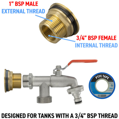 Water Butt Brass Kit 1" with Double Tap - Best4Trade-Retail Tech Hose & Fittings