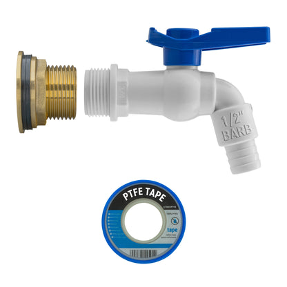 Water Butt Brass Kit 1" with White PVC Tap and Drill Bit - Best4Trade-Retail Tech Hose & Fittings