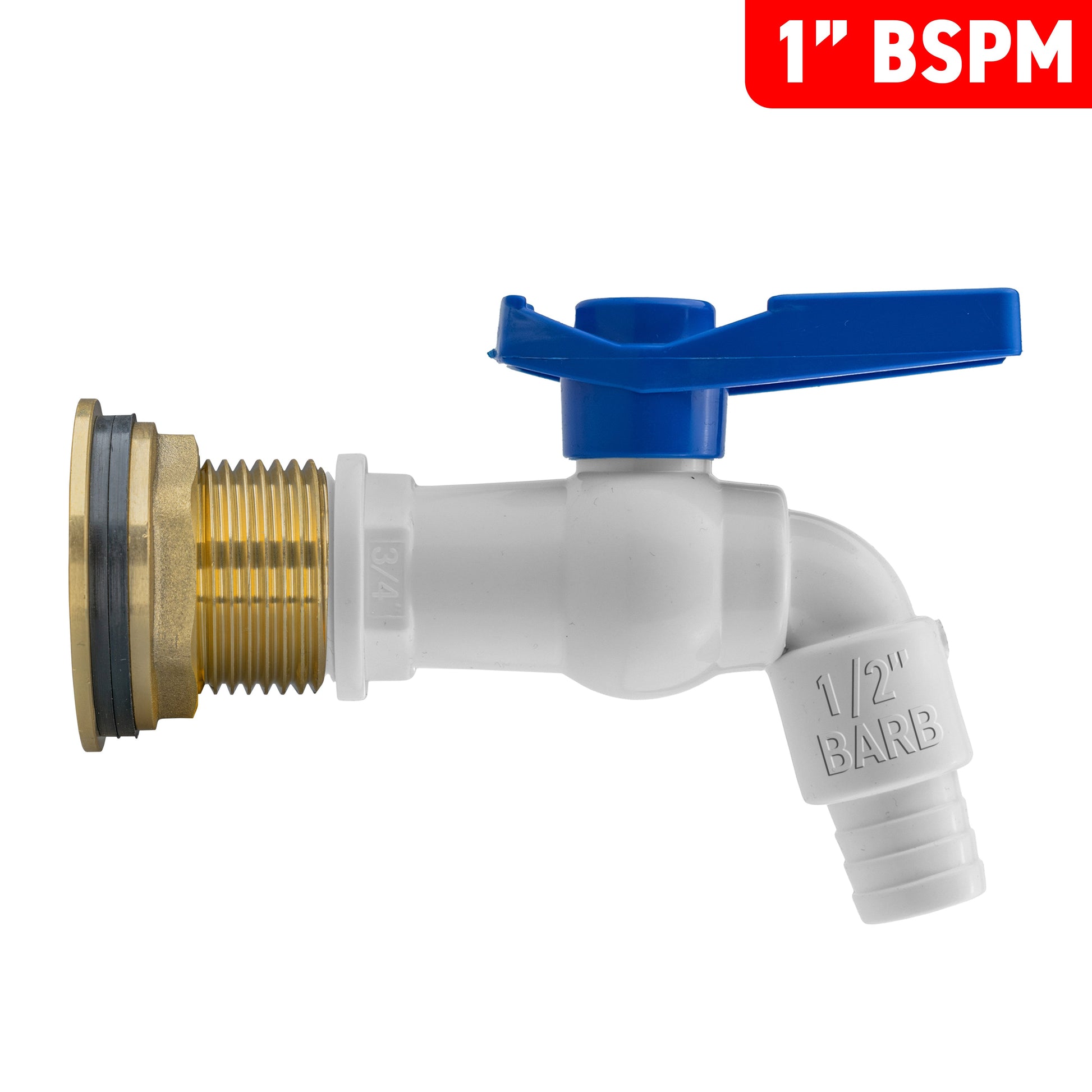 Water Butt Brass Kit 1" with White PVC Tap - Best4Trade-Retail Tech Hose & Fittings