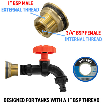Water Butt Brass Kit 1" with Black Dial Tap and Drill Bit - Best4Trade-Retail Tech Hose & Fittings