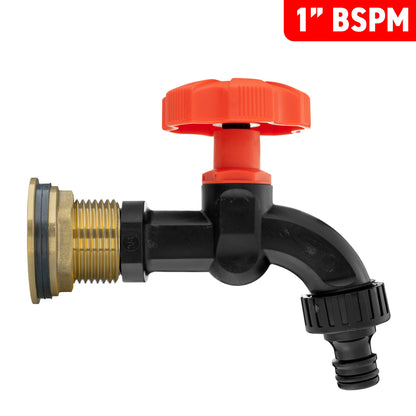 Water Butt Brass Kit 1" with Black Dial Tap and Drill Bit - Best4Trade-Retail Tech Hose & Fittings