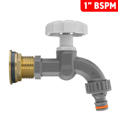 Water Butt Brass Kit 1" with Grey Dial Tap and Drill Bit - Best4Trade-Retail Tech Hose & Fittings