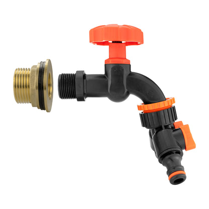 Water Butt Brass Kit 1" with Black Dial Tap + Two-Way Splitter - Best4Trade-Retail Tech Hose & Fittings