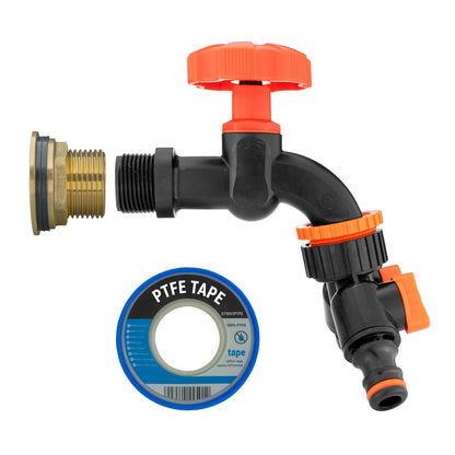 Water Butt Brass Kit 1" with Black Dial Tap + Two-Way Splitter - Best4Trade-Retail Tech Hose & Fittings