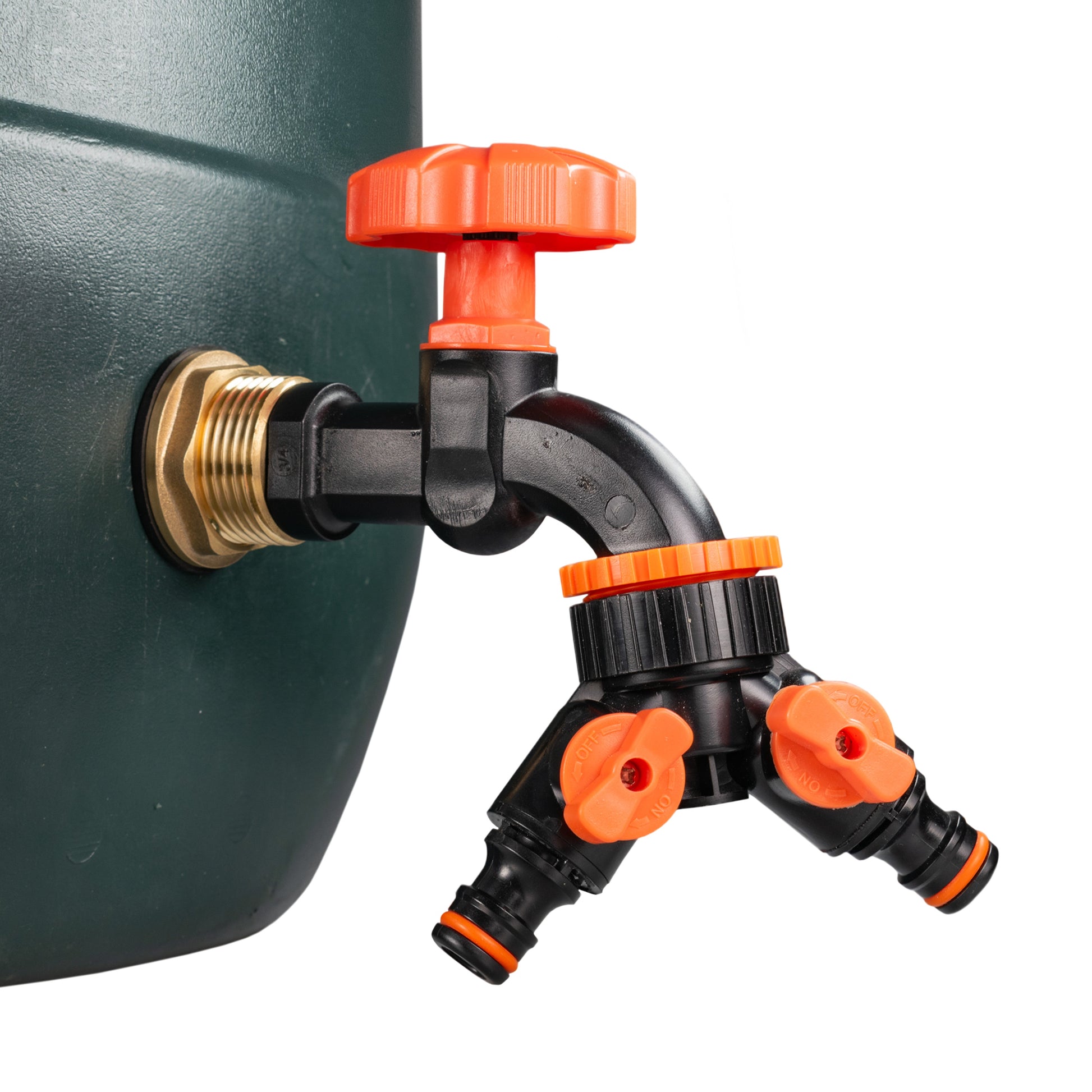 Water Butt Brass Kit 1" with Black Dial Tap + Two-Way Splitter - Best4Trade-Retail Tech Hose & Fittings