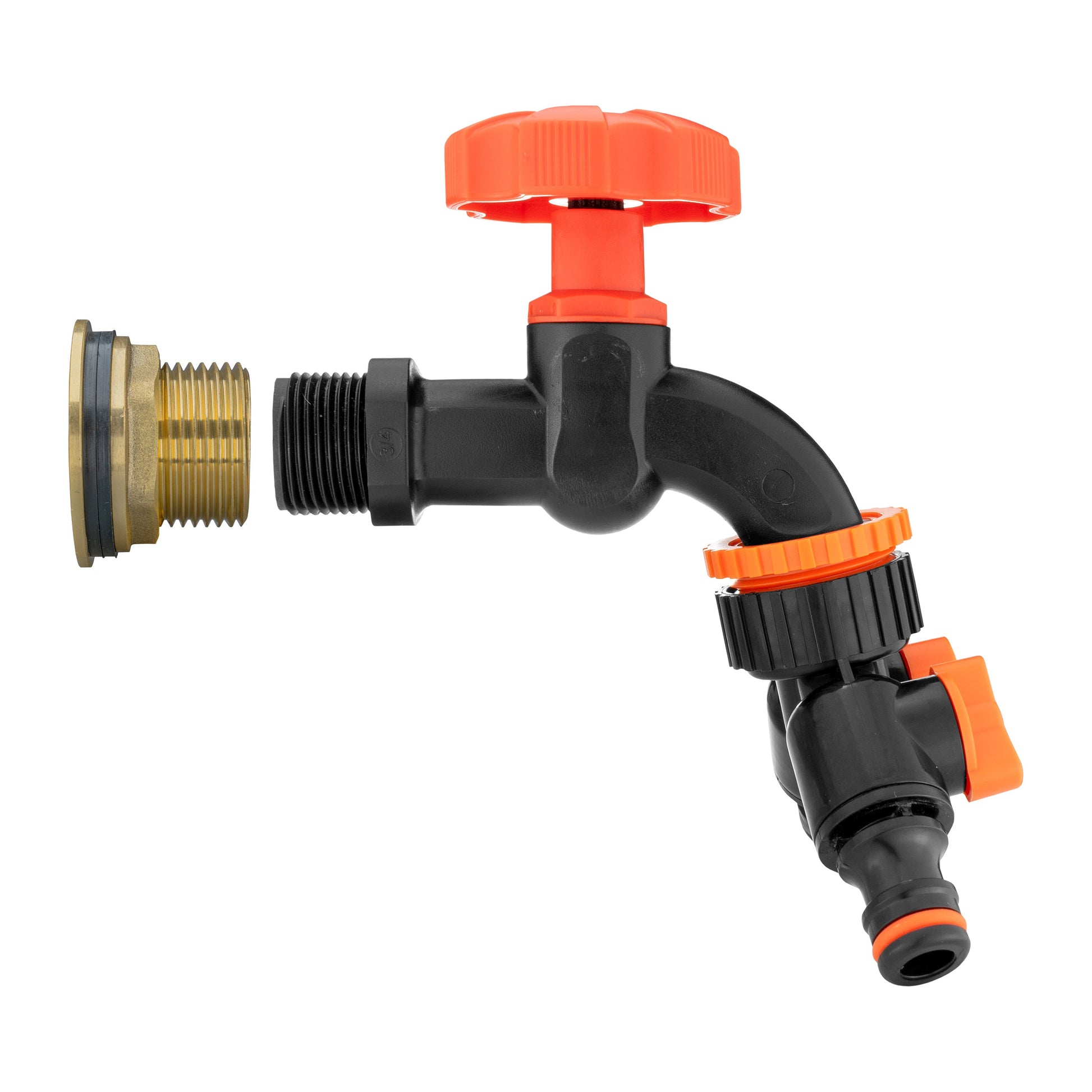 Water Butt Brass Kit 1" with Black Dial Tap + Two-Way Splitter - Best4Trade-Retail Tech Hose & Fittings
