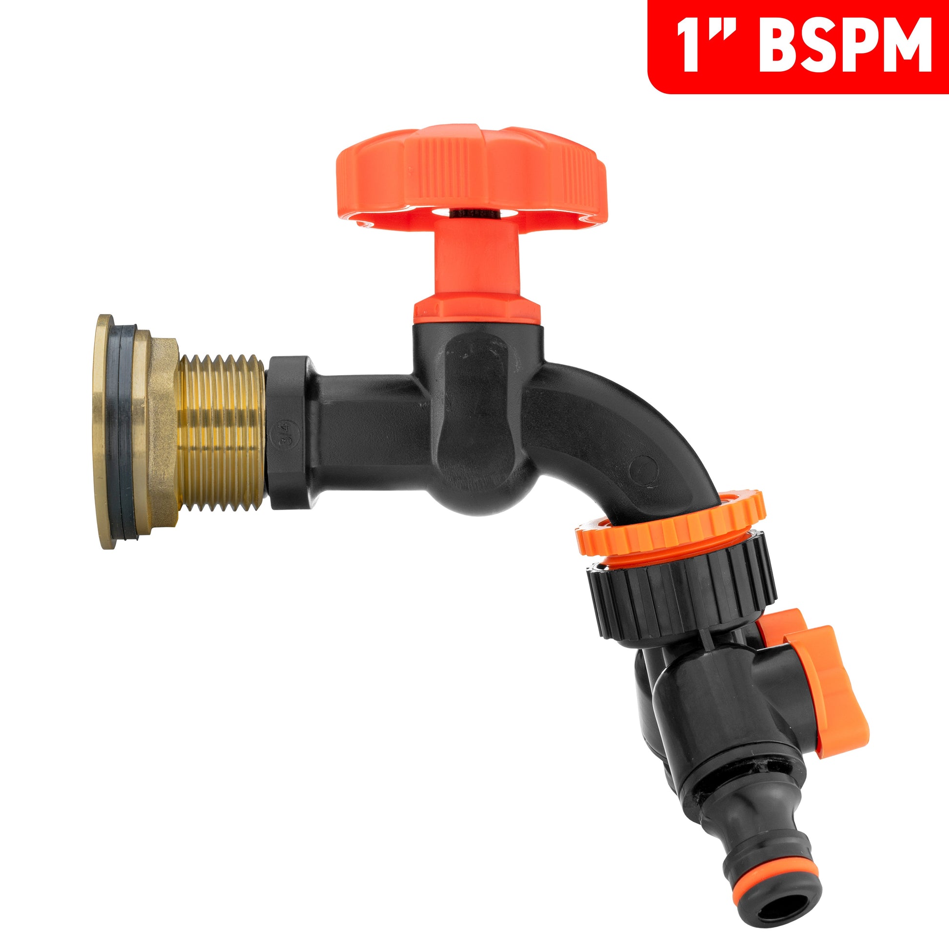 Water Butt Brass Kit 1" with Black Dial Tap + Two-Way Splitter and Drill Bit - Best4Trade-Retail Tech Hose & Fittings