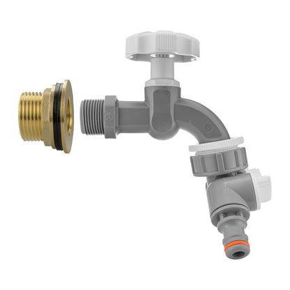 Water Butt Brass Kit 1" with Grey Dial Tap + Two-Way Splitter - Best4Trade-Retail Tech Hose & Fittings