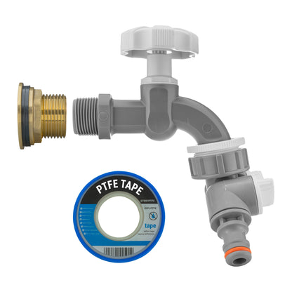 Water Butt Brass Kit 1" with Grey Dial Tap + Two-Way Splitter and Drill Bit - Best4Trade-Retail Tech Hose & Fittings